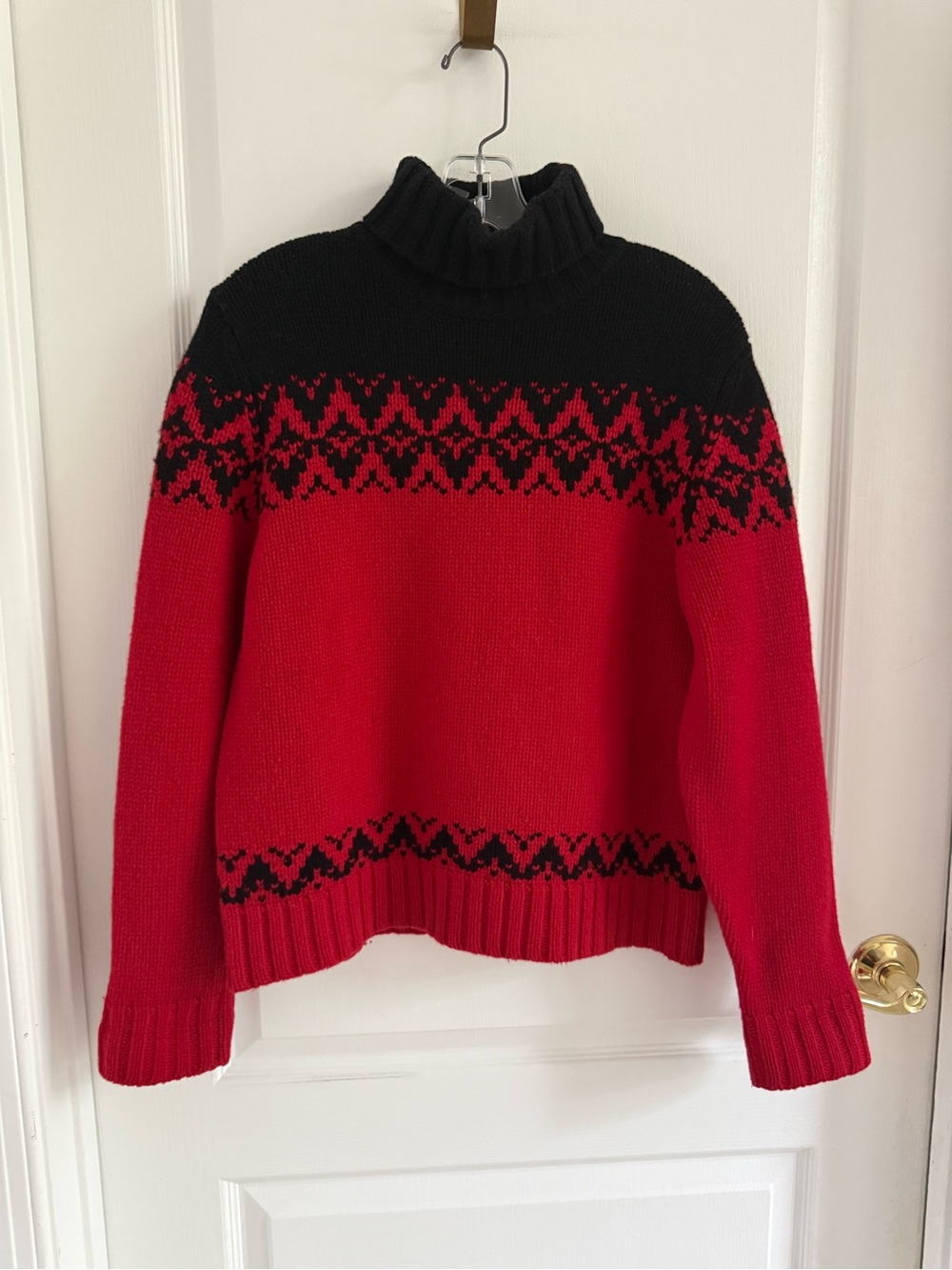 Kate Hill Lambs Wool Black Red Fair Isle Turtleneck Patterned Women's Sweater LP - Picture 11 of 12